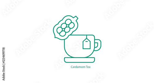 Cardamom Tea Icon Vector Featuring a Cup and Aromatic Cardamom Pods