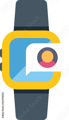 Yellow smartwatch displaying incoming message notification with contact icon on white background