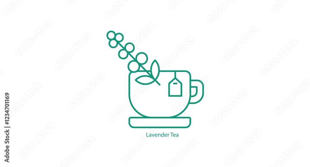 Fototapeta premium Lavender Tea Icon Vector Art with a Cup and Lavender Sprigs