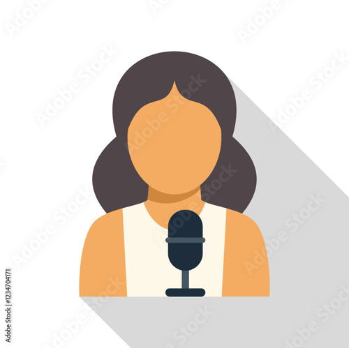 Female journalist speaking into microphone during press conference or interview