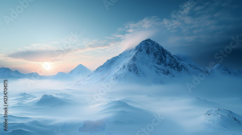 Wallpaper Mural Snowy mountains rise majestically as the sun begins to rise, illuminating the serene winter landscape Torontodigital.ca
