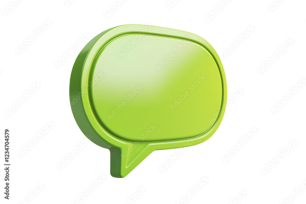 Naklejka premium Green speech bubble icon isolated on a white background, 3D rendering, 8K resolution, low detail, no shadow.