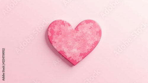 A delicately textured pink heart shape rests on a soft pink background, a symbol of affection and tenderness