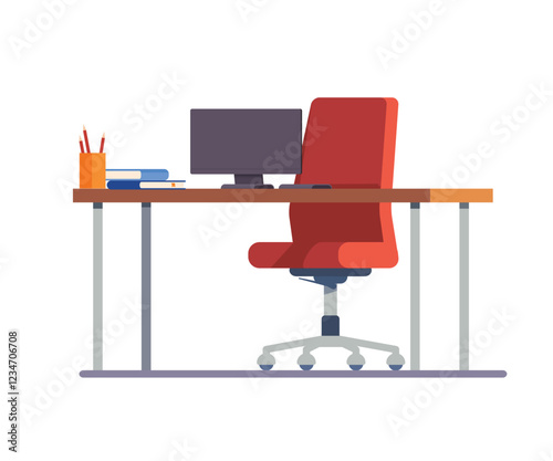 Modern Desk With Office Chair stock illustration