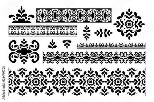 Vintage ornamental border collection set with ethnic pattern design.