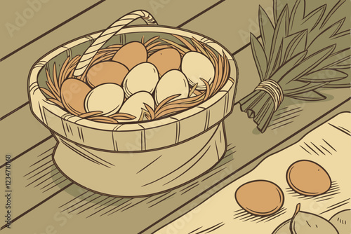  Fresh brown eggs, rustic burlap sack, wooden table, soft natural lighting, farm-fresh produce, organic textures, earthy tones, country kitchen, high detail, shallow depth of field, food photography