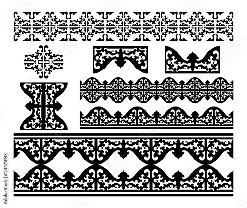 Vintage ornamental border collection set with ethnic pattern design.