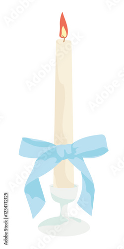 burning candle decorated with a bow