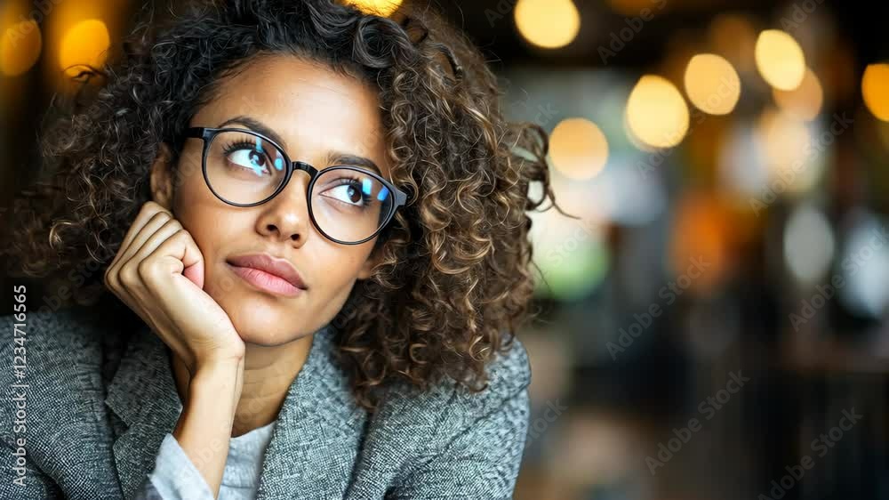 Thoughtful woman gazing into the distance while sitting in a cozy cafe during the afternoon Thoughtful woman gazing into the distance while sitting in a cozy cafe during the afternoon