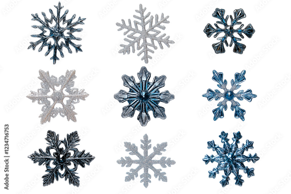 Set of different snowflakes isolated on PNG transparent background. Macro photo of real snow crystals. Generative AI Set of different snowflakes isolated on PNG transparent background. Macro photo of real snow crystals. Generative AI