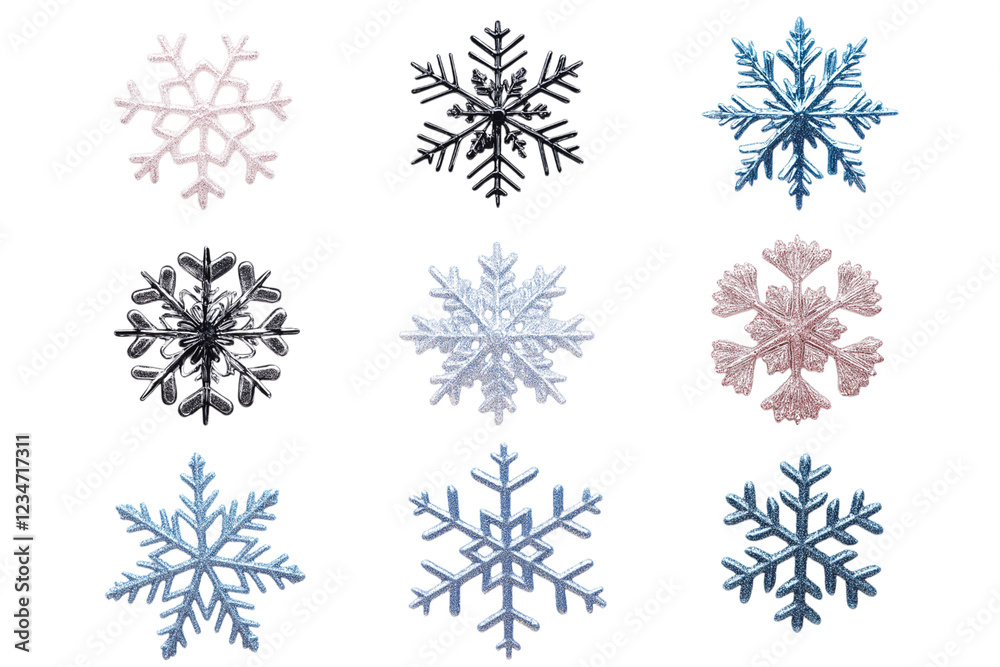 Set of different snowflakes isolated on PNG transparent background. Macro photo of real snow crystals. Generative AI Set of different snowflakes isolated on PNG transparent background. Macro photo of real snow crystals. Generative AI