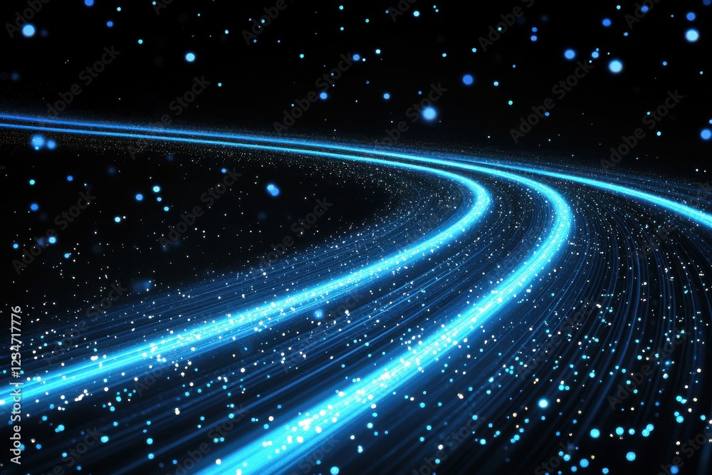 Obraz premium Glittering particles and vibrant stars radiate unique luminosity. Motion streaks illustrate speed. Festive lighting effects with sparkling magic dust convey abstract movement and velocity