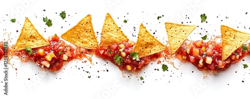 Crunchy tortilla chips with fresh salsa kitchen table food photography