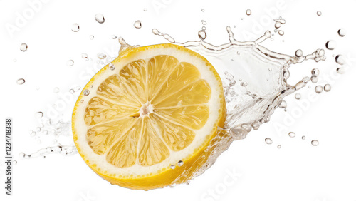 PNG lemon splash, orange slice splashing juicy isolated