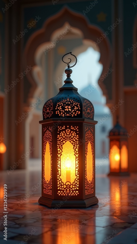 A traditional Middle Eastern lantern, typically made of metal or glass, with intricate designs and patterns A traditional Middle Eastern lantern, typically made of metal or glass, with intricate designs and patterns