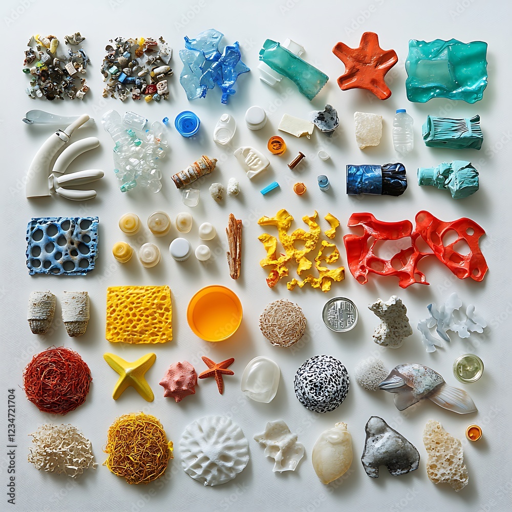 Fototapeta premium Aerial photography of coastal ocean plastic waste collection for awareness