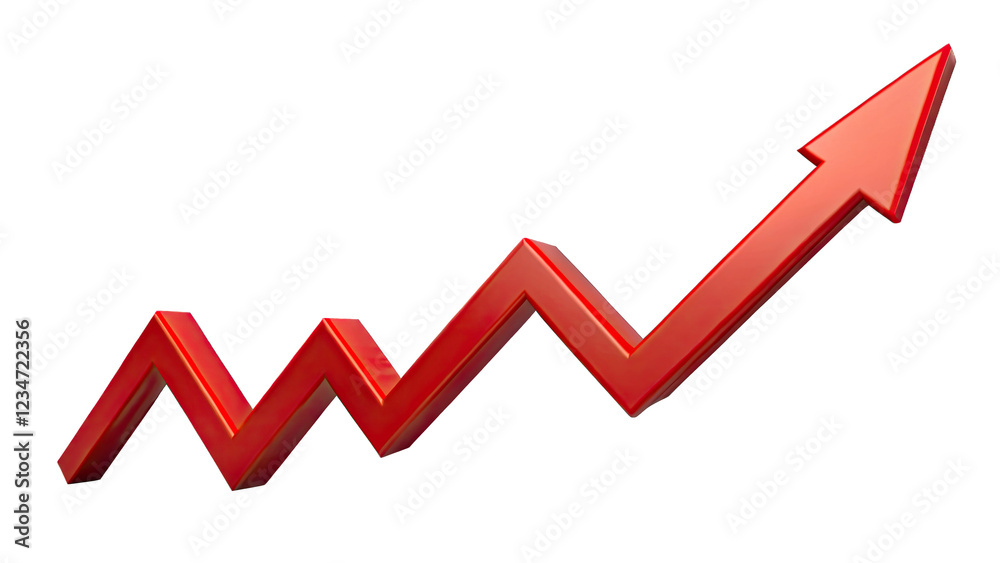 business graph with red upward arrow showing up trend isolated on PNG business graph with red upward arrow showing up trend isolated on PNG