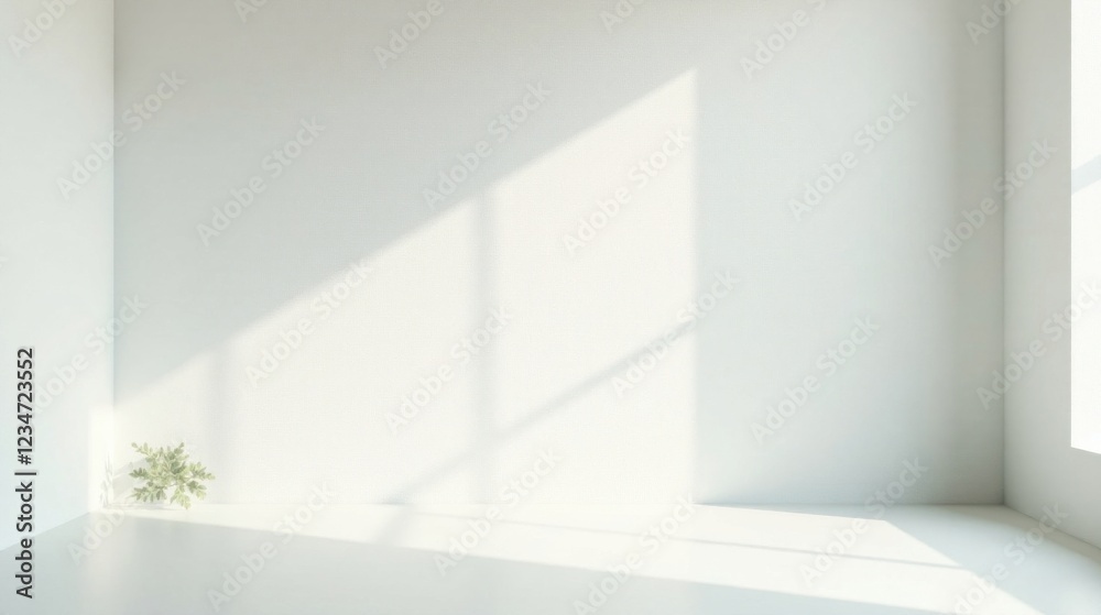 Fototapeta premium Sunlit Corner in a Minimalist Room with a Small Plant