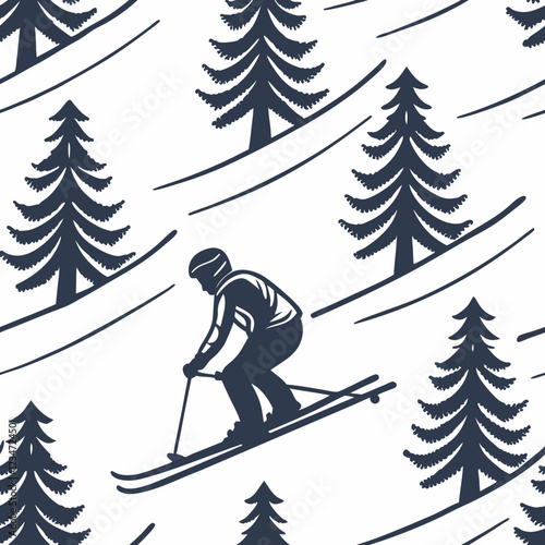 Skier jumping with excitement among snowy trees in winter landscape copy space