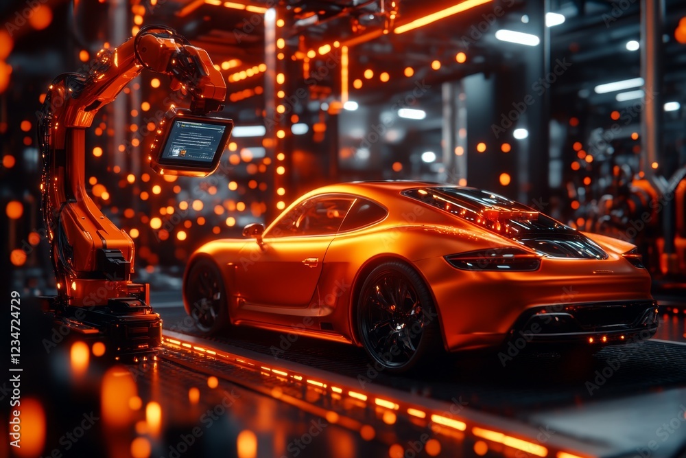 A digital 3D illustration of a specialized workspace with precision tools, holographic displays, and a high-tech robotic assistant aiding the craftsman A digital 3D illustration of a specialized workspace with precision tools, holographic displays, and a high-tech robotic assistant aiding the craftsman