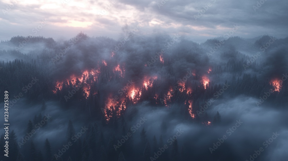Fototapeta premium Nature's fury enchanted forest fire captured in high fidelity imagery