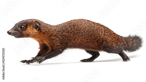 Agile Mongoose with Brown Fur Running on a White Background
