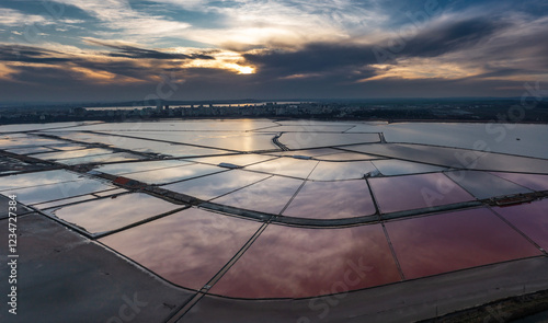 Aerial view of salt evaporation ponds near to Burgas, Bulgaria