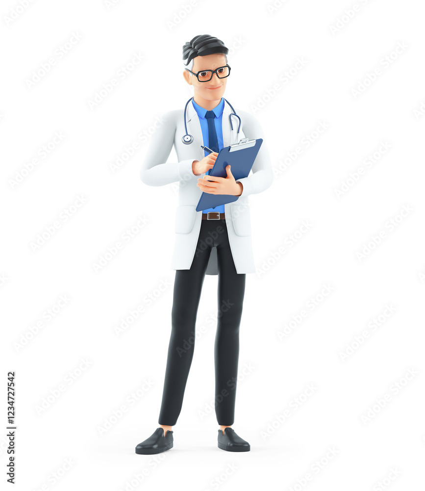 3d cartoon doctor writing on a notebook 3d cartoon doctor writing on a notebook
