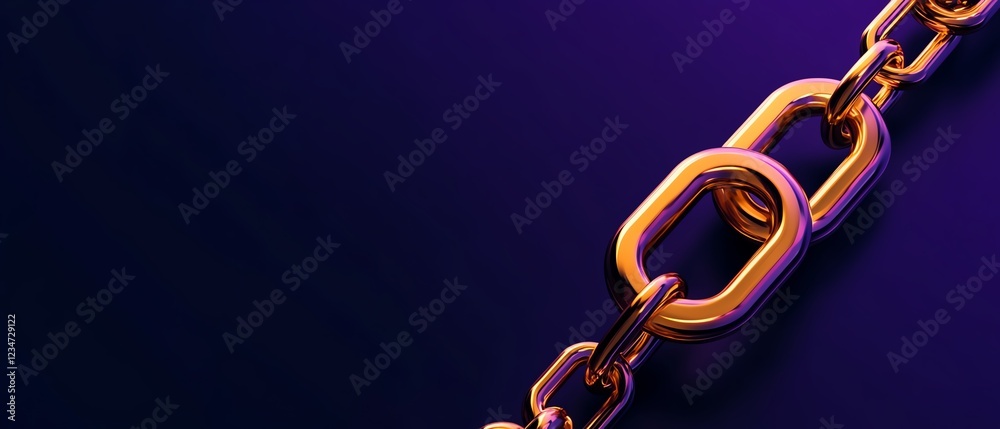 Fototapeta premium Golden chain link on a purple background.