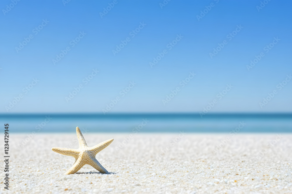 Starfish on the beach at sunset. Beautiful seascape background with starfish and sea waves on golden sand Starfish on the beach at sunset. Beautiful seascape background with starfish and sea waves on golden sand