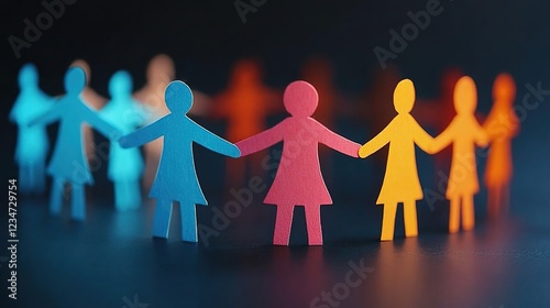 A group of paper people holding hands in an empty space, symbolizing unity and support for the agoraphobic community photo