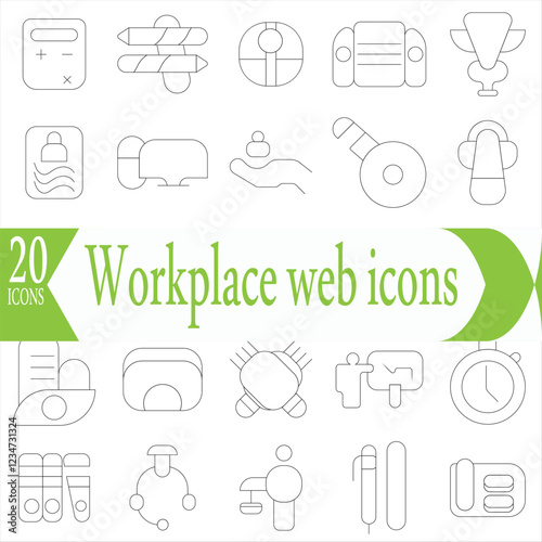   Workplace web icons in line style. Employ, conference, project, document, business, work, support, contact us, productivity strategy, collection.