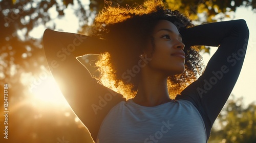 Golden Hour Serenity: A Woman's Peaceful Moment in Nature