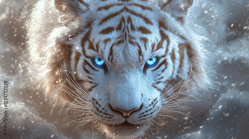 Illustration d'un tigre blanc aux yeux bleus