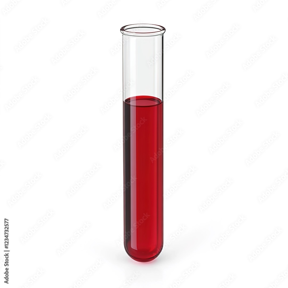 A test tube with a red liquid, isolated on a white background.