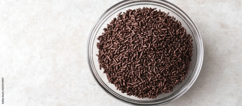 Glass bowl filled with dark brown sesame seeds on a light textured surface with Copy Space Glass bowl filled with dark brown sesame seeds on a light textured surface with Copy Space
