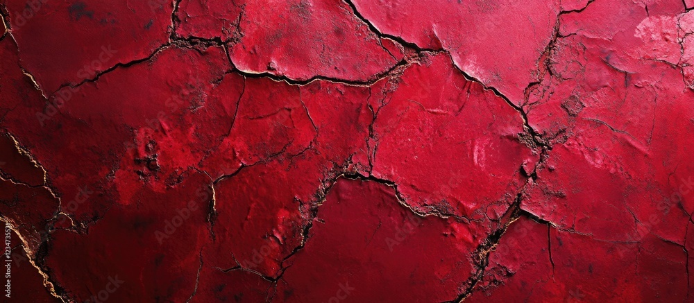 Obraz premium Cracked red textured background with dark imperfections and copy space for design elements