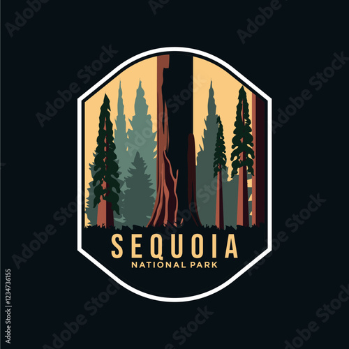 sequoia national park vector patch design, giant tree logo design on dark background