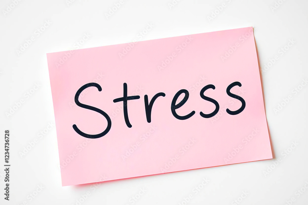 Text Stress on pink note on white background Text Stress on pink note on white background