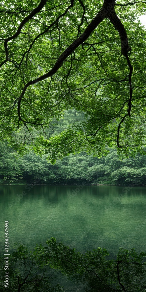 Tranquil reflection of nature serene lake landscape lush green environment bird's eye view beauty of wilderness Tranquil reflection of nature serene lake landscape lush green environment bird's eye view beauty of wilderness