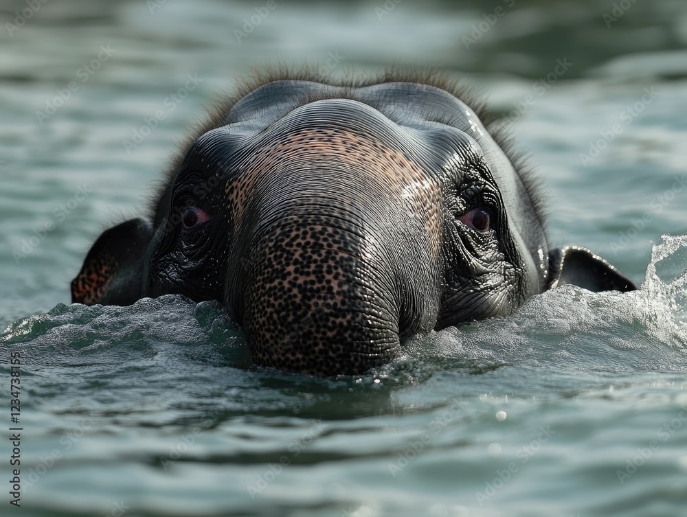 Obraz premium Elephant submerged in water with only its face visible, enjoying a refreshing swim