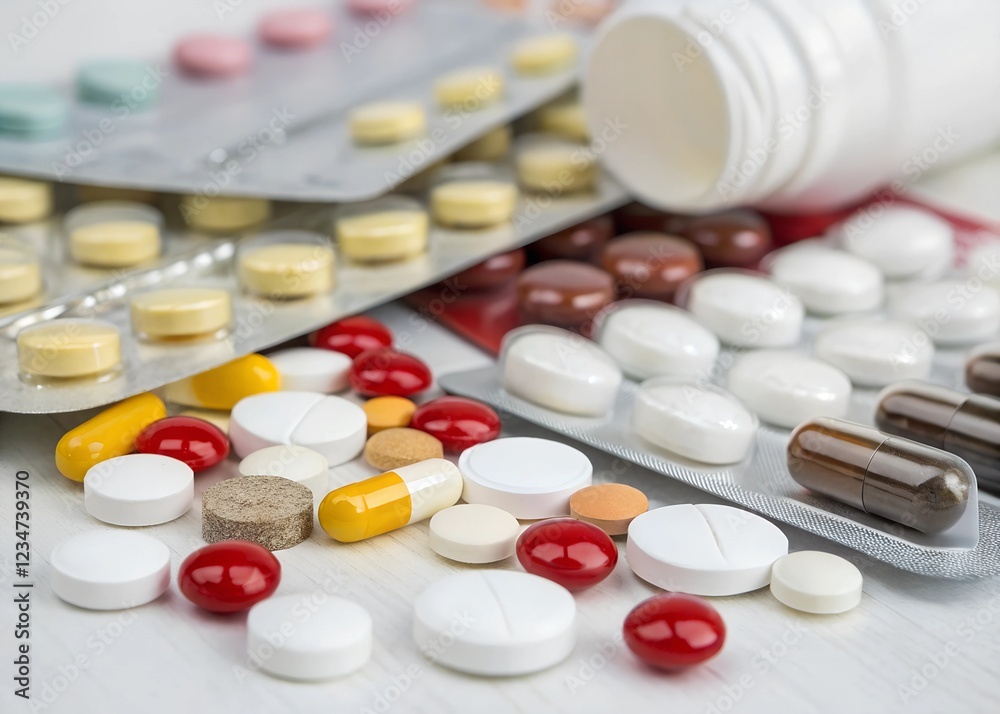 Dietary Supplements Tablets & Capsules on White Background Dietary Supplements Tablets & Capsules on White Background