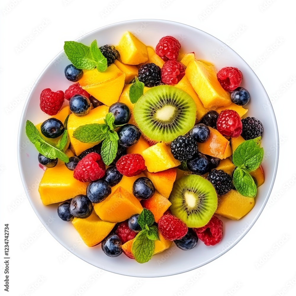 Obraz premium A vibrant fruit salad with mango, kiwi, and berries