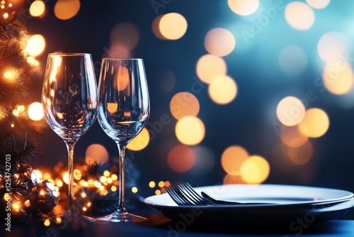 A table setting with plates, glasses, and utensils aligned in precise order, emphasizing symmetry and correspondence photo