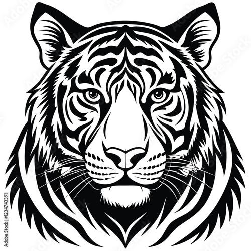 Tiger Silhouette Vector Art in Black and White, Wild Tiger Illustration Vector Design for Printing and Craft Projects 