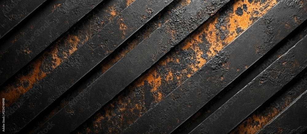 Textured rusty metal surface with diagonal lines and orange accents on dark background suitable for abstract designs Copy Space Textured rusty metal surface with diagonal lines and orange accents on dark background suitable for abstract designs Copy Space
