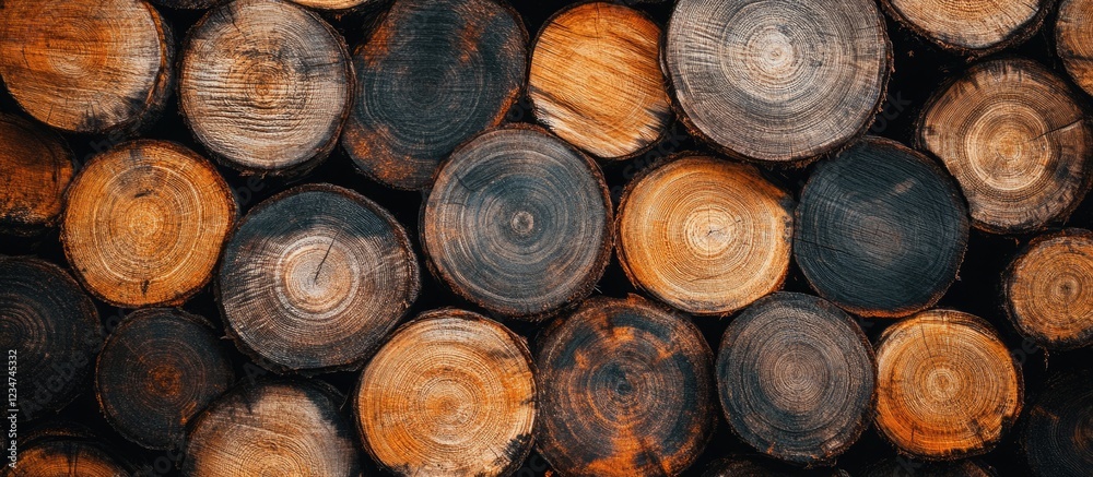 Wooden tree rings stacked in a pile natural texture background with varying shades of brown and black Copy Space Wooden tree rings stacked in a pile natural texture background with varying shades of brown and black Copy Space