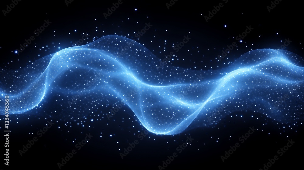 Abstract blue wave with glowing particles on a black background creating a dynamic and futuristic effect Abstract blue wave with glowing particles on a black background creating a dynamic and futuristic effect