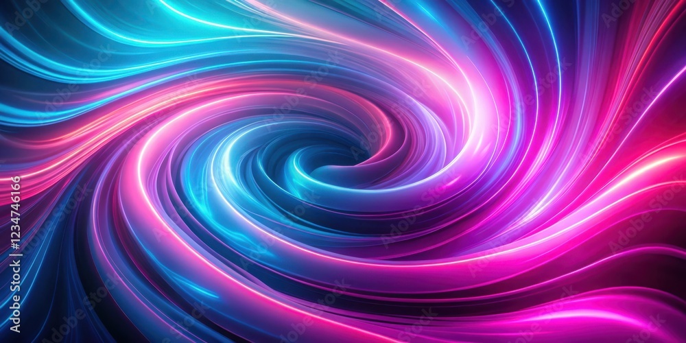 Abstract Swirling Pattern of Vibrant Blue and Pink Hues, Illuminated by Glowing Lines