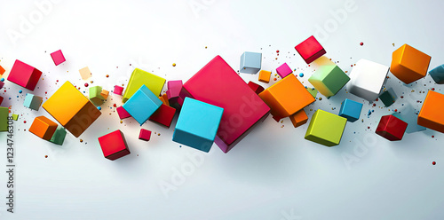 Abstract Technology Cubes with Neon Connections